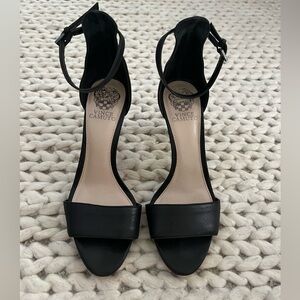 Gently worn Vince Camuto stilletto heel. Black leather with ankle strap.